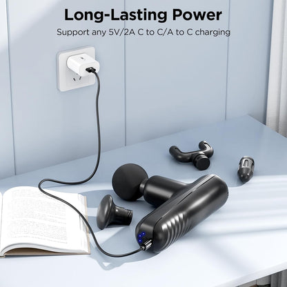 Mini Massage Gun, Powerful Handheld Muscle Massager for Muscle Relaxation, Deep Tissue Percussion Small Massage Gun Travel Massager with 4 Massage Heads Silent Brushless Motor, Black