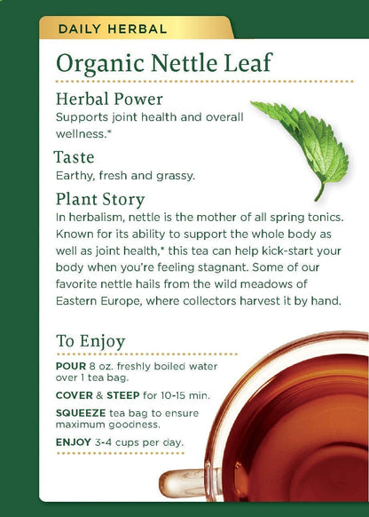 Traditional Medicinals Organic Nettle Leaf Herbal Tea, Supports Joint Health & Overall Wellness, (Pack of 6) - 32 Tea Bags Total