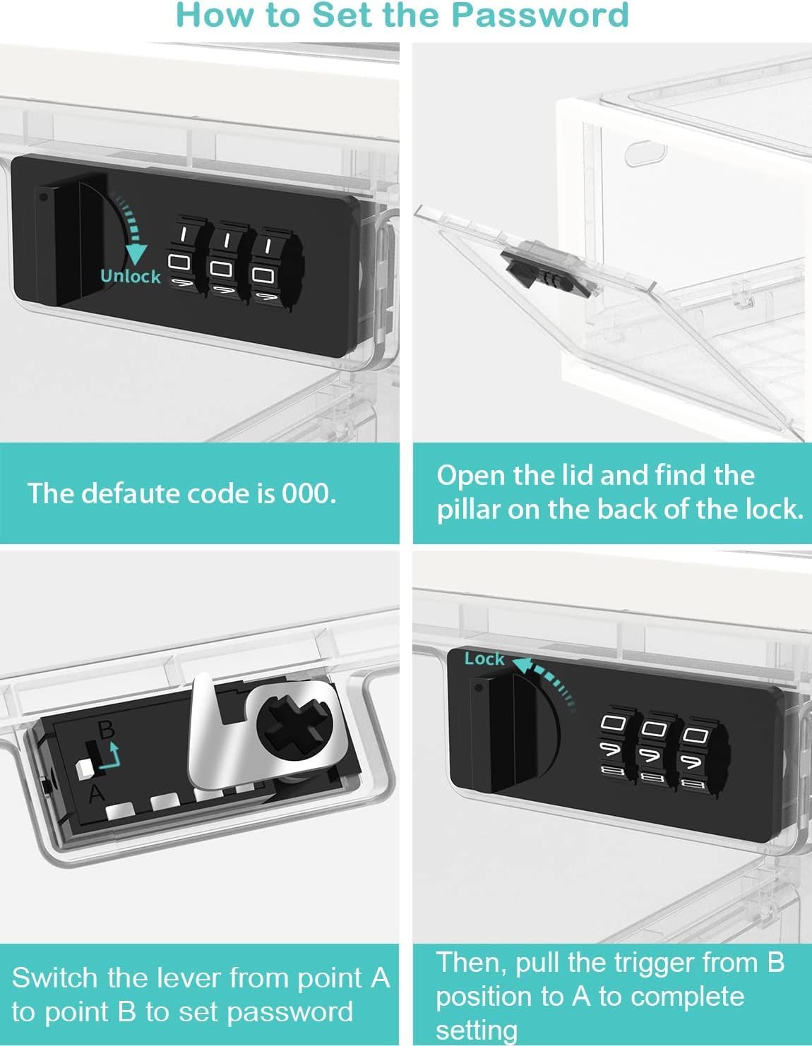 Medicine Lock Box for Safe Medication, 10L Lockable Storage Box for Fridge/Snacks Food, Phone Lock Boxes with Combination Code for Home/Dorms/Office Storage (1, Translucent White)