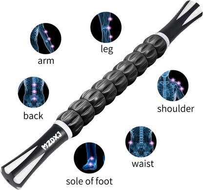 Muscle Roller Massage Roller Stick- Deep Tissue Fascia Blaster for Myofascial Pain Relief, Lymphatic Drainage & Body Sculpting, Handheld Physical Therapy & Recovery Tool (Pink black-18 inch)