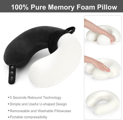 TALLGO Travel Pillow, Best Memory Foam Neck Pillow Head Support Soft Pillow for Sleeping Rest, Airplane Car & Home Use (Black)