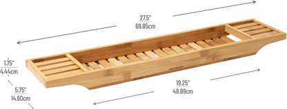 Mind Reader Bathtub Tray, Shower Organizer, Bathroom Accessory, Wood Tray, Rayon from Bamboo, 27.5" L x 5.75" Wx 1.75" H, Brown