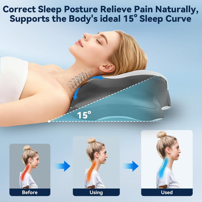 Sleep Apnea Pillow with Neck Pain & Snoring Relief -Orthopedic Cervical Pillow,Ergonomic Contour Memory Foam Pillow for Side, Back,Stomach,Dreamers,Medium Firm (Darkgrey, Queen Size 25" lx15 wx5.8 h)