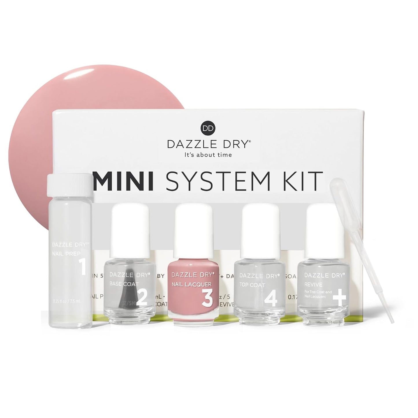 Dazzle Dry Mini Kit 4 Step System - Prima Ballerina, a sheer and milky delicate pink that makes a beautiful French base. (5 Piece Kit / 5 Manicures)