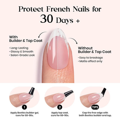 Beetles Press On Nail Kit-Short Square French Tip Press On Nails, 150Pcs Pink French Nail Tips with Nail Glue & Remover Builder Top Coat Nail Lamp, All-in-One DIY Fake Nails Gift for Women