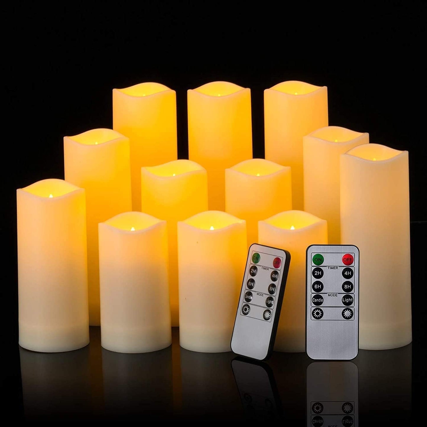 24 Pcs LED Flameless Candles with Remote, 3D Flickering Flame & LED String Lights, Acrylic Clear Cylinder, Timer Function, Romantic Ambience for Home Decor, Party, Wedding (Ivory).