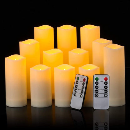 24 Pcs LED Flameless Candles with Remote, 3D Flickering Flame & LED String Lights, Acrylic Clear Cylinder, Timer Function, Romantic Ambience for Home Decor, Party, Wedding (Ivory).