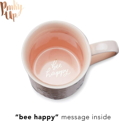 Pinky Up Annette Ceramic Tea Cup with Infuser and Lid, Travel Mug for Loose Leaf Teas, Home Office, Camping, Picnic Party, 12 oz, Set of 1, Honeycomb
