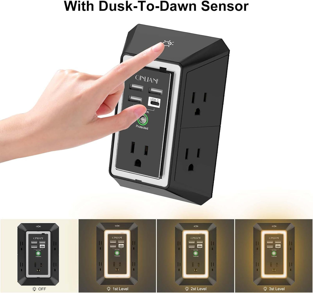 Wall Charger, Surge Protector, QINLIANF 5 Outlet Extender with 4 USB Ports
