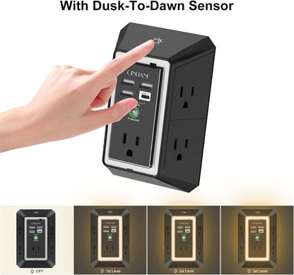 Wall Charger, Surge Protector, QINLIANF 5 Outlet Extender with 4 USB Ports