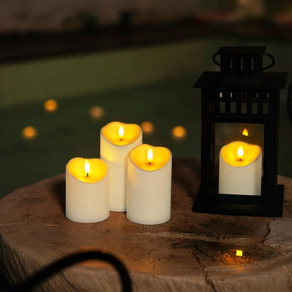 Homemory 6"x3" Outdoor Waterproof Flameless Candles, LED Candles, Battery Operated Candles with Remote and Timers, Electric Fake Plastic Pillar Candles, Ivory White, Set of 2