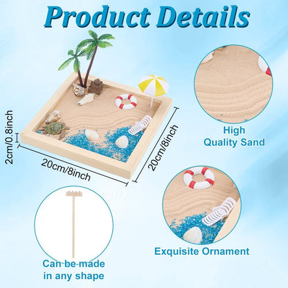 WEBEEDY Beach Zen Garden Kit for Office,Desktop Mini Zen Garden with Sand Artificial Tree Rocks & Accessories,Sand Gardens DIY Kit Meditation Decoration Gifts for Women Men,Square(6x6/15x15cm)