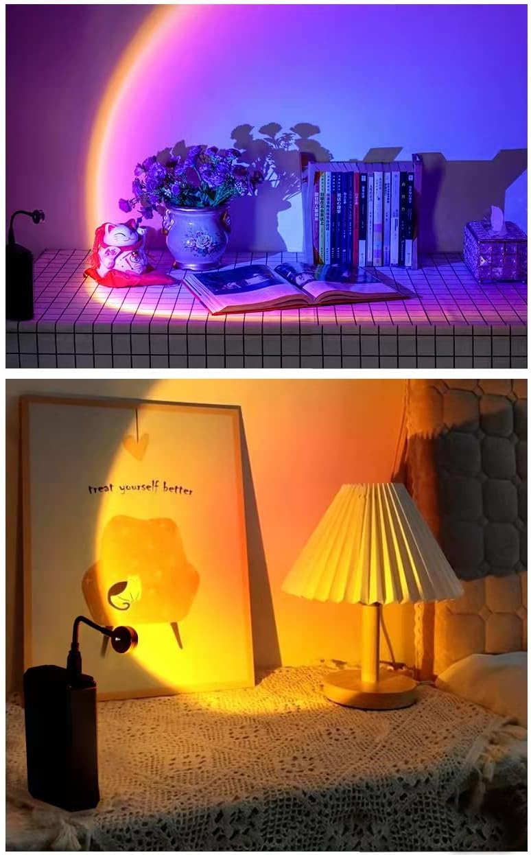 EIUY Sunset Lamp, Projector Sunset Light LED Projection Night Light 360 Degree Rotation Romantic Rainbow Light USB Charging for
