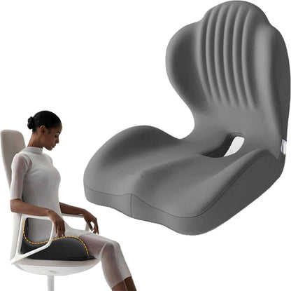 Posture and Seat Cushion, 2025 Upgrade Memory Foam L-Shaped Integrated Seat Cushions, Posture Corrector Seat Cushion for Lower Back Tailbone Protection, Lumbar Support (Black)