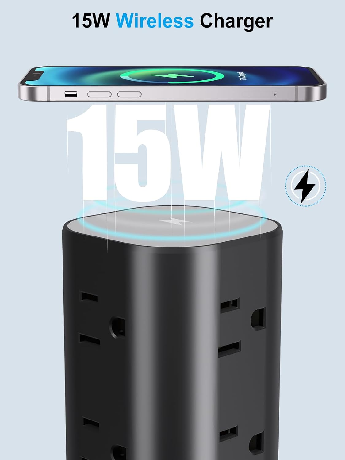 6FT Power Strip Tower Surge Protector, 12 Wide Spaced Outlets, 4 USB