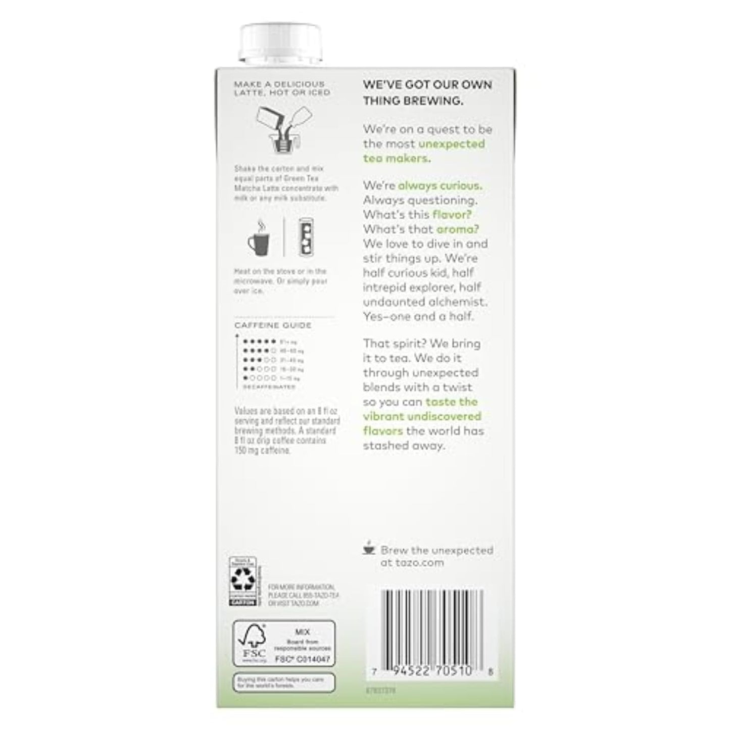 TAZO Strawberry Matcha Latte Concentrate, Sweetened Green Tea and Matcha Flavor, 32 Fl Oz Carton (Pack of 2)