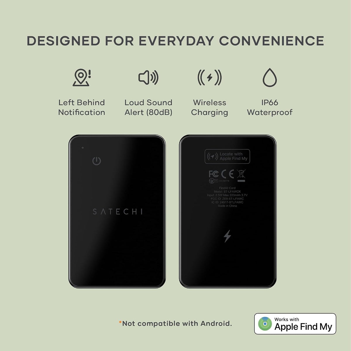 Satechi FindAll Wallet Card, Find My Compatible, Wireless Charging, Black