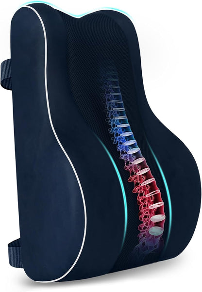 CloudBliss Ergonomic Lumbar Support Pillow – Memory Foam for Lower Back Pain Relief, Adjustable Straps & Mesh Cover for Office, Gaming, Car Seat & Home Essentials (Black)