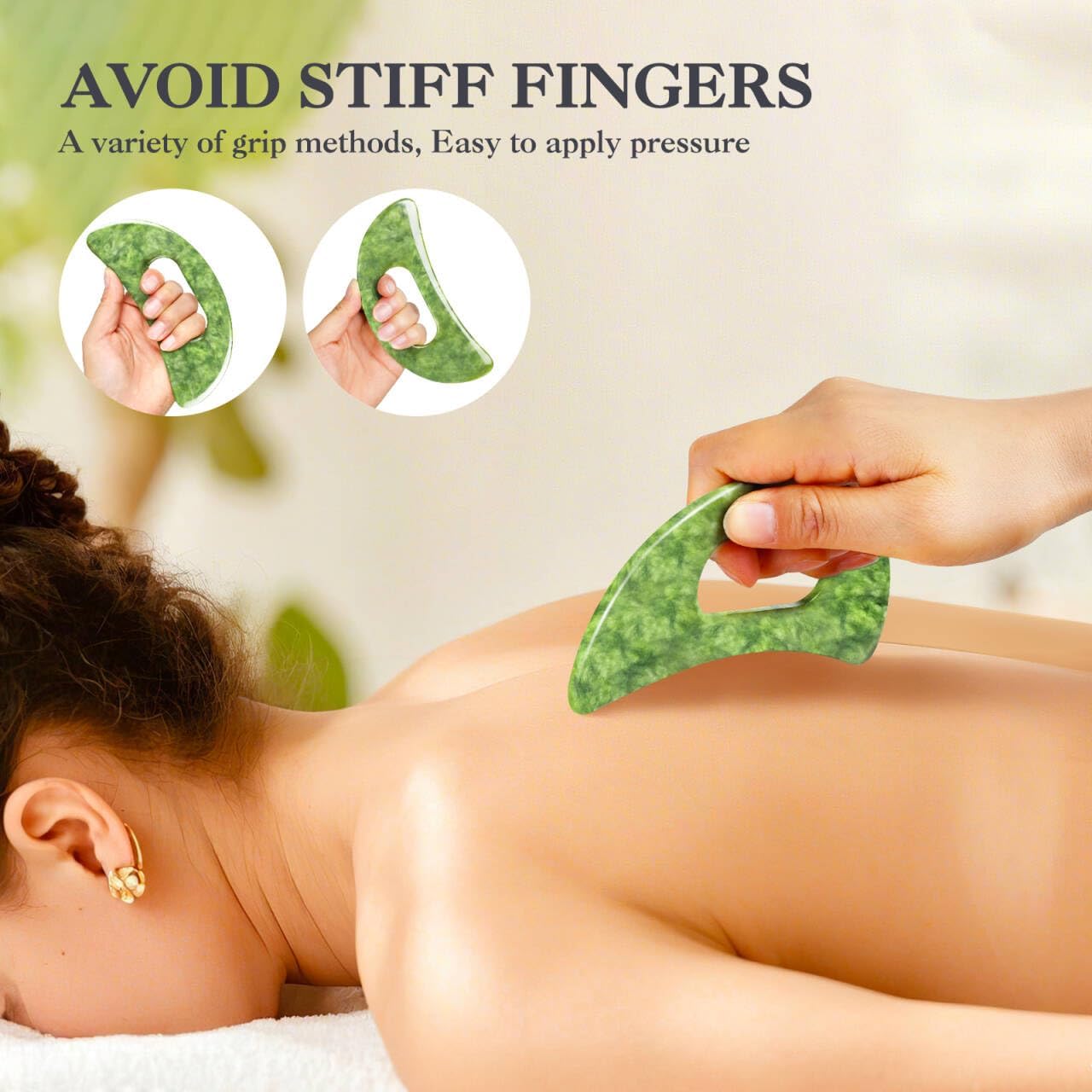 3 in 1 Jade Stone Gua Sha Massage Tool, Large Guasha Muscle Scraper Tools Set with Handle Muscle Scraping Massage Tools Anti Cellulite Spa Acupuncture Tools for Back Neck Leg Lymphatic Drainage