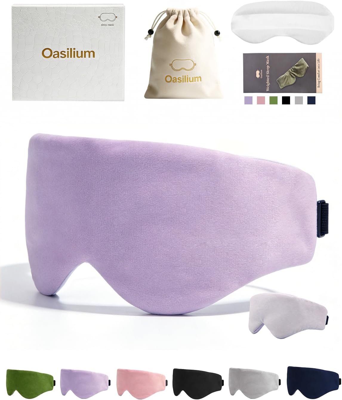 Lyocell Weighted Sleep Eye Mask for Women Men, 5.3oz & 7oz, Cooling, Removable Washable Weighted Bag, Light Blocking Eye Cover, Soft Eye Shade for Travel Essentials, Office Naps, Gift,Purple