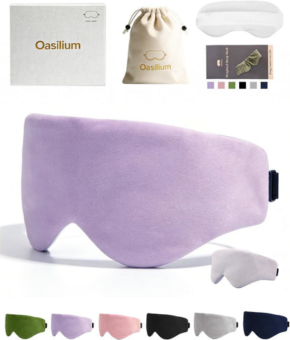 Lyocell Weighted Sleep Eye Mask for Women Men, 5.3oz & 7oz, Cooling, Removable Washable Weighted Bag, Light Blocking Eye Cover, Soft Eye Shade for Travel Essentials, Office Naps, Gift,Purple