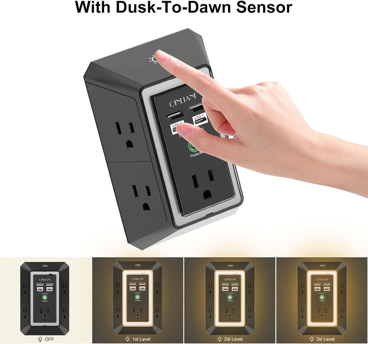 Wall Charger, Surge Protector, QINLIANF 5 Outlet Extender with 4 USB Ports