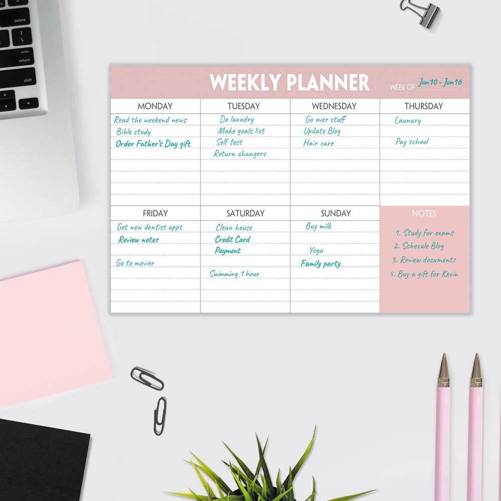 Weekly Planner Notepad - Tear Off Planning Pad with Daily Schedule & Calendar, 52 Sheets, 100gsm Paper, Undated Weekly To Do List Notepad, 10x7 in