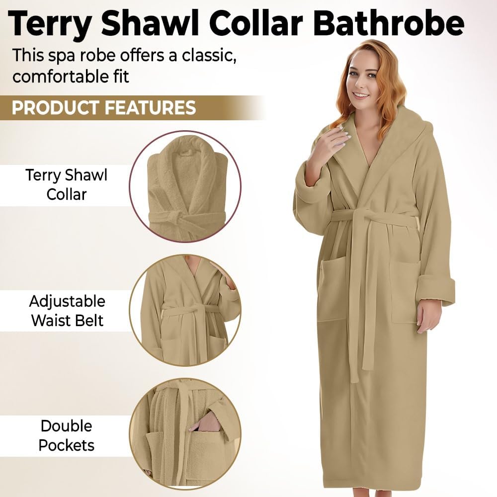 KAHAF COLLECTION Cotton Terry Robes for Women and Men, Terry Shawl Collar Bathrobe, ONE SIZE - UNISEX Men & Women Spa Robe