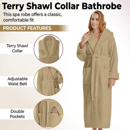 KAHAF COLLECTION Cotton Terry Robes for Women and Men, Terry Shawl Collar Bathrobe, ONE SIZE - UNISEX Men & Women Spa Robe