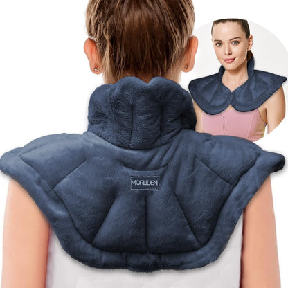 MORLIDEN Microwavable Heated Neck Wrap Warmer and Shoulder Weighted Heating Pad Microwave for Hot and Cold Compress - Dark Gray