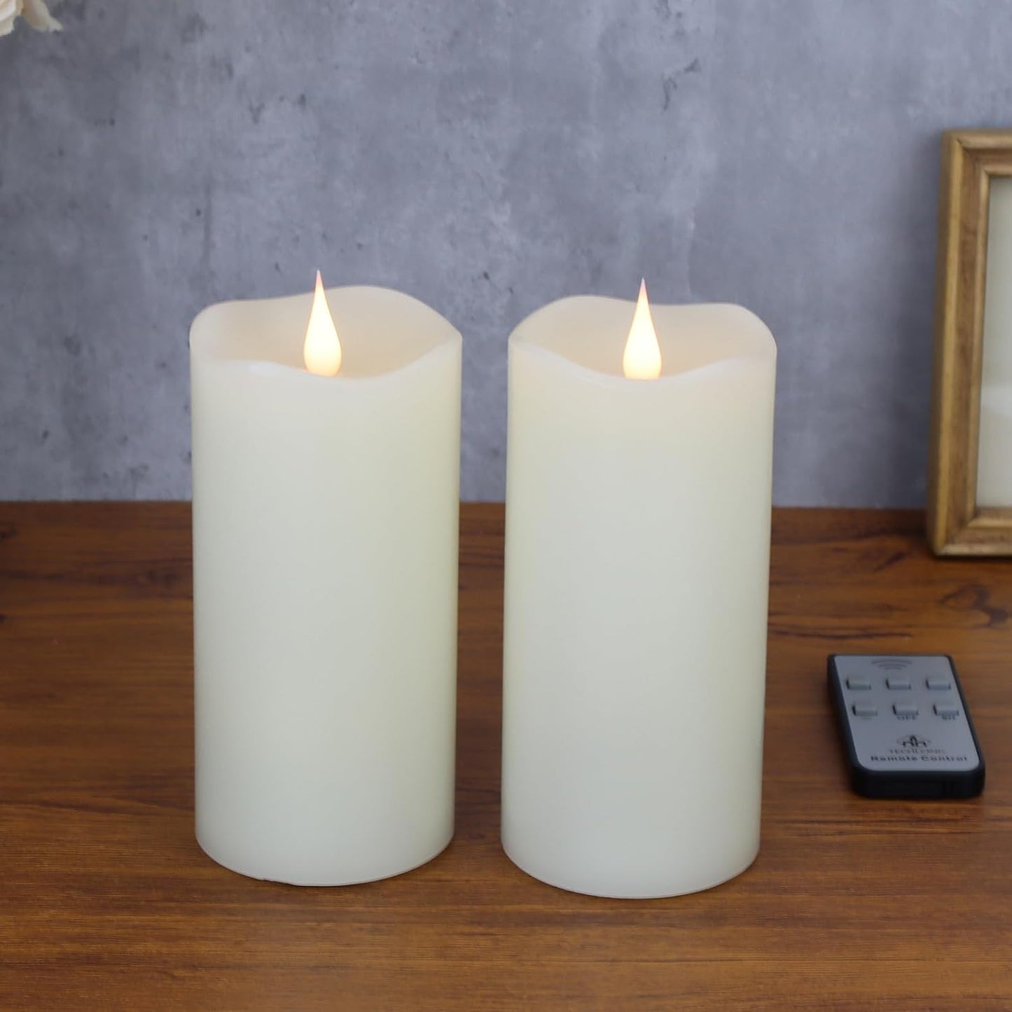 TECHLONG Flickering Flameless Candles with 3D Moving Flame, Last 1000+ Hours Battery Operated Candles with Timer, Ivory Real Wax Pillar Electric LED Candle for Wedding Christmas Party/3" x 5"
