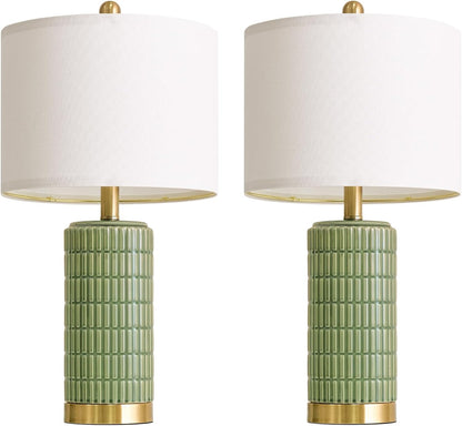 PoKat 20.75" Small Modern Ceramic Table Lamps Set of 2 for Bedroom, White Bedside Lamps for Night Stands, Farmhouse Desk Home Decor Gift Nightstand Table Lamps for Living Room End Table Beige