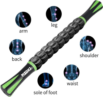 Muscle Roller Massage Roller Stick- Deep Tissue Fascia Blaster for Myofascial Pain Relief, Lymphatic Drainage & Body Sculpting, Handheld Physical Therapy & Recovery Tool (Pink black-18 inch)