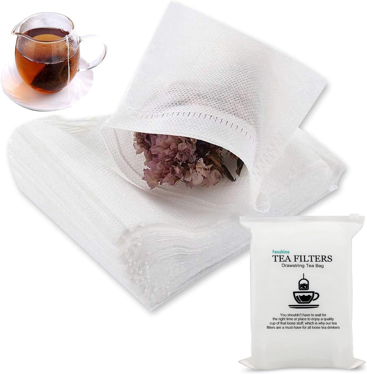 300Pcs Disposable Tea Bags for Loose Leaf Tea, Empty Tea Bags for Loose Tea, 100% Natural Wood Pulp Paper Material, Unbleached Tea Filter Bags with Drawstring