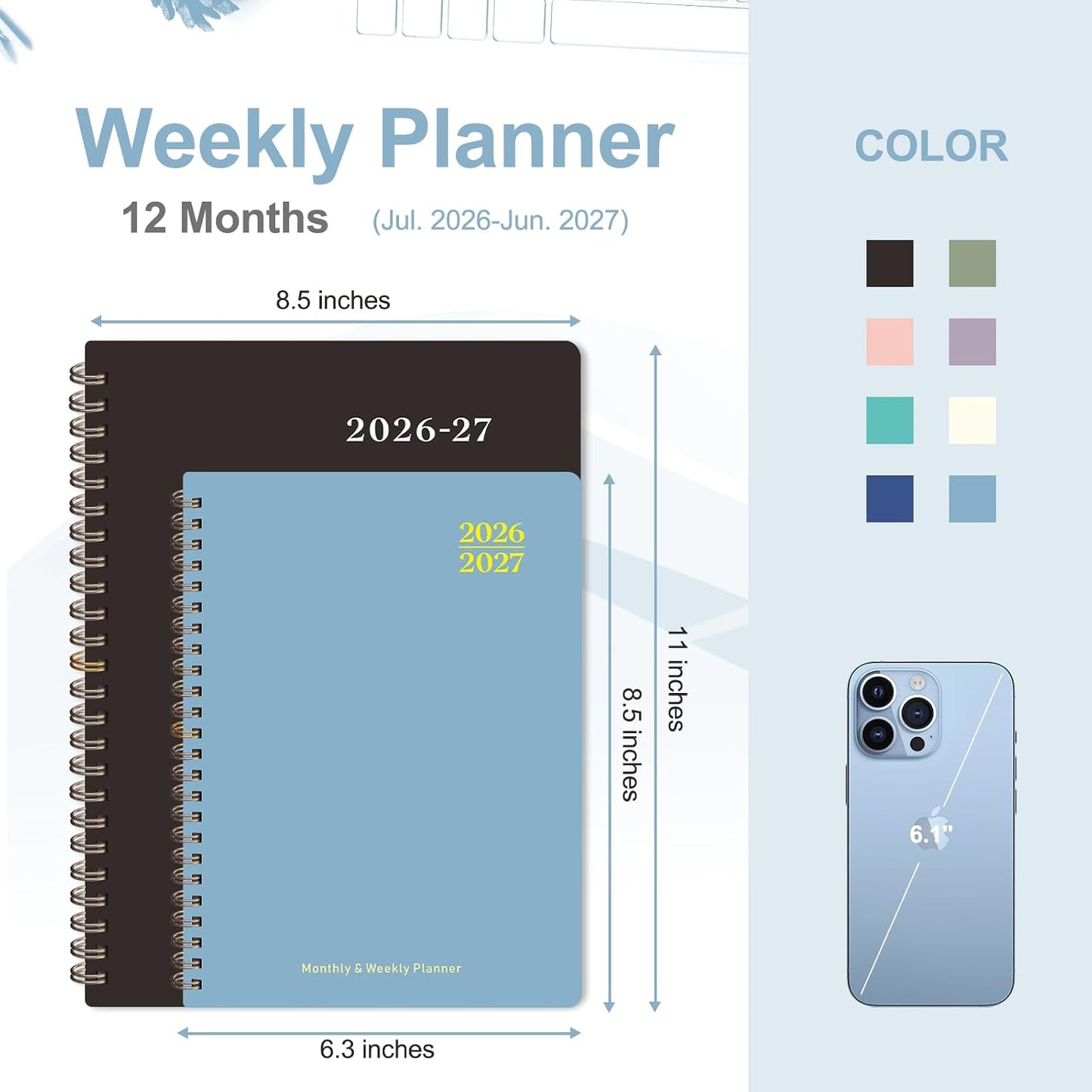 Planner 2026-2027, Weekly and Monthly Calendar Planner, JUL 2026 - JUN 2027 | A5(6.3'' x 8.5''), Hardcover, Agenda Book, Sprial Bound, Inner Pocket, Office and School Use