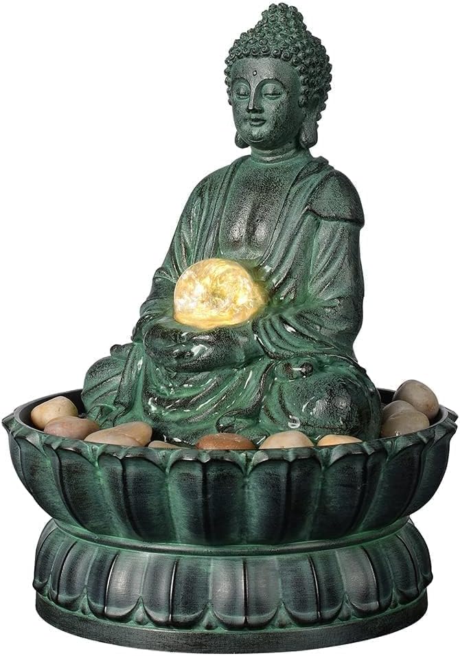 Cascading Indoor Tabletop Water Fountains with LED Light - Rockery Waterfall Fountain - Quiet and Relaxing Water Sound - Small 9.7 Inch Desktop Size - Home/Office Decor