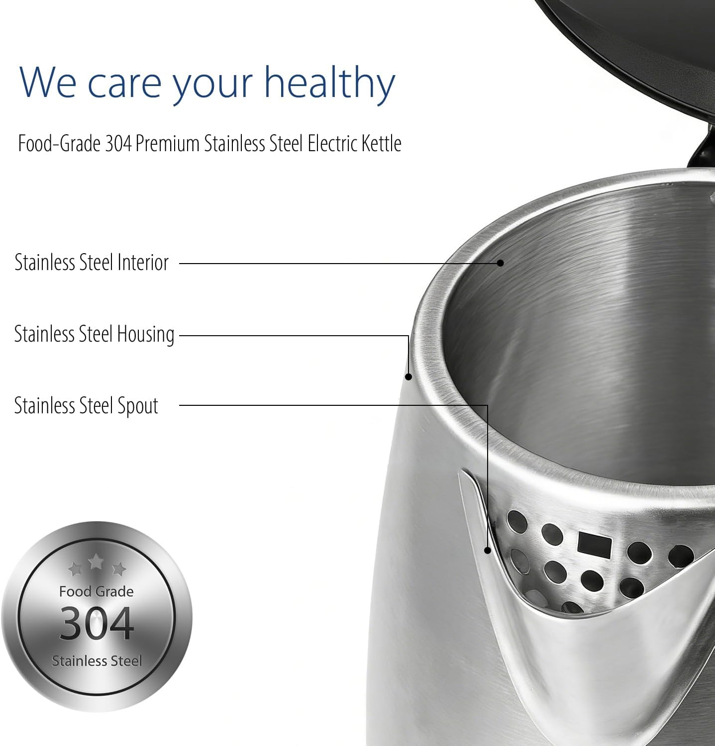 COMFEE' Stainless Steel Electric Kettle, Temperature Control with 6 Presets, 1-Hr Keep Warm, Kettle Water Boiler 1.7 Litres, 1500W with Viewing Window, Auto-Off and Boil-Dry Protection