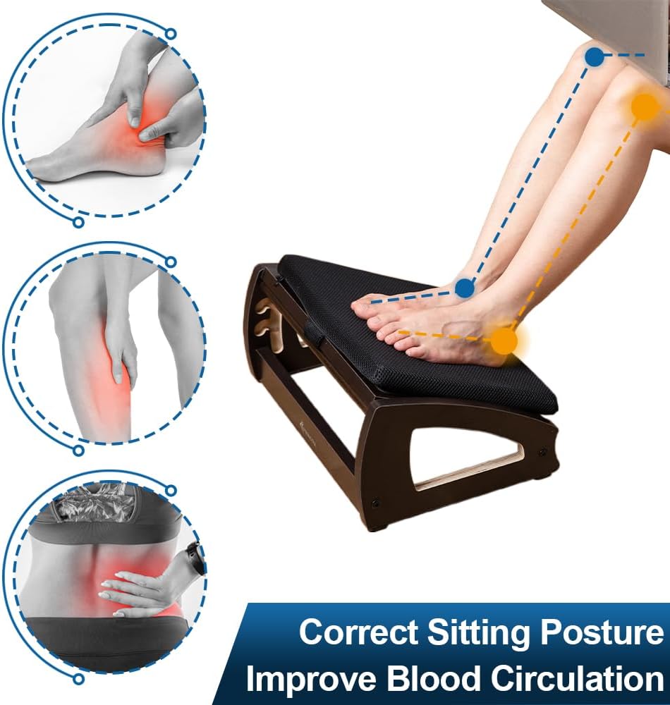 StrongTek Wooden Under Desk Footrest, 4 Heights, 400 lb, Office Foot Rest