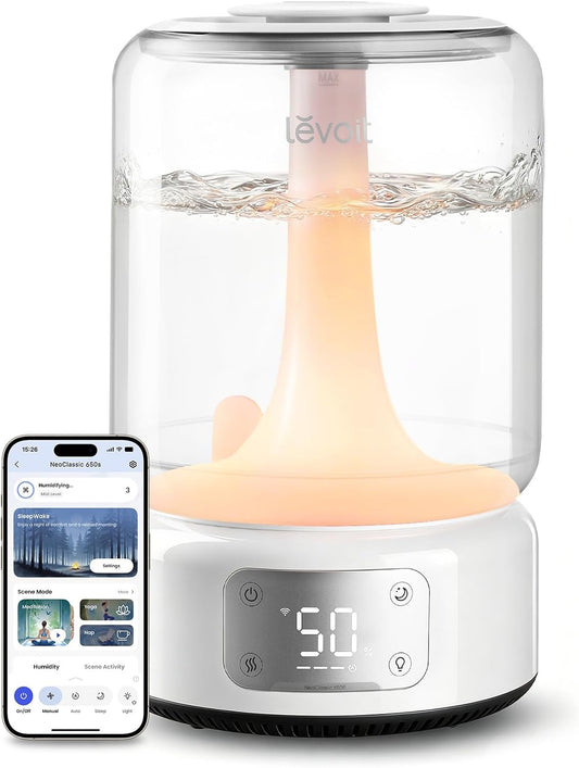 LEVOIT Humidifiers for Bedroom Large Room Home, (6L) Cool Mist Top Fill Essential Oil Diffuser for Baby & Plants, Smart App & Voice Control, Rapid Humidification & Auto Mode - Quiet Sleep Mode, Gray