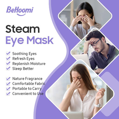 BeHoomi 20 Packs Steam Eye Mask, Heated Eye Mask Warm Compress for Eyes, Disposable Self Heating Steam Mask for Home, Sleep, Spa, Travel Essentials & Relaxation Gifts for Women (Lavender)