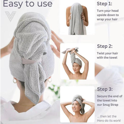 VOLO Hero Hair Towel – Ultra Soft Nanoweave™ Microfiber, Super Absorbent Quick Dry, Reduces Dry Time 50%, Anti-Frizz & Breakage, Secure Snug Strap, Large Wrap for All Hair Types - Luna Gray