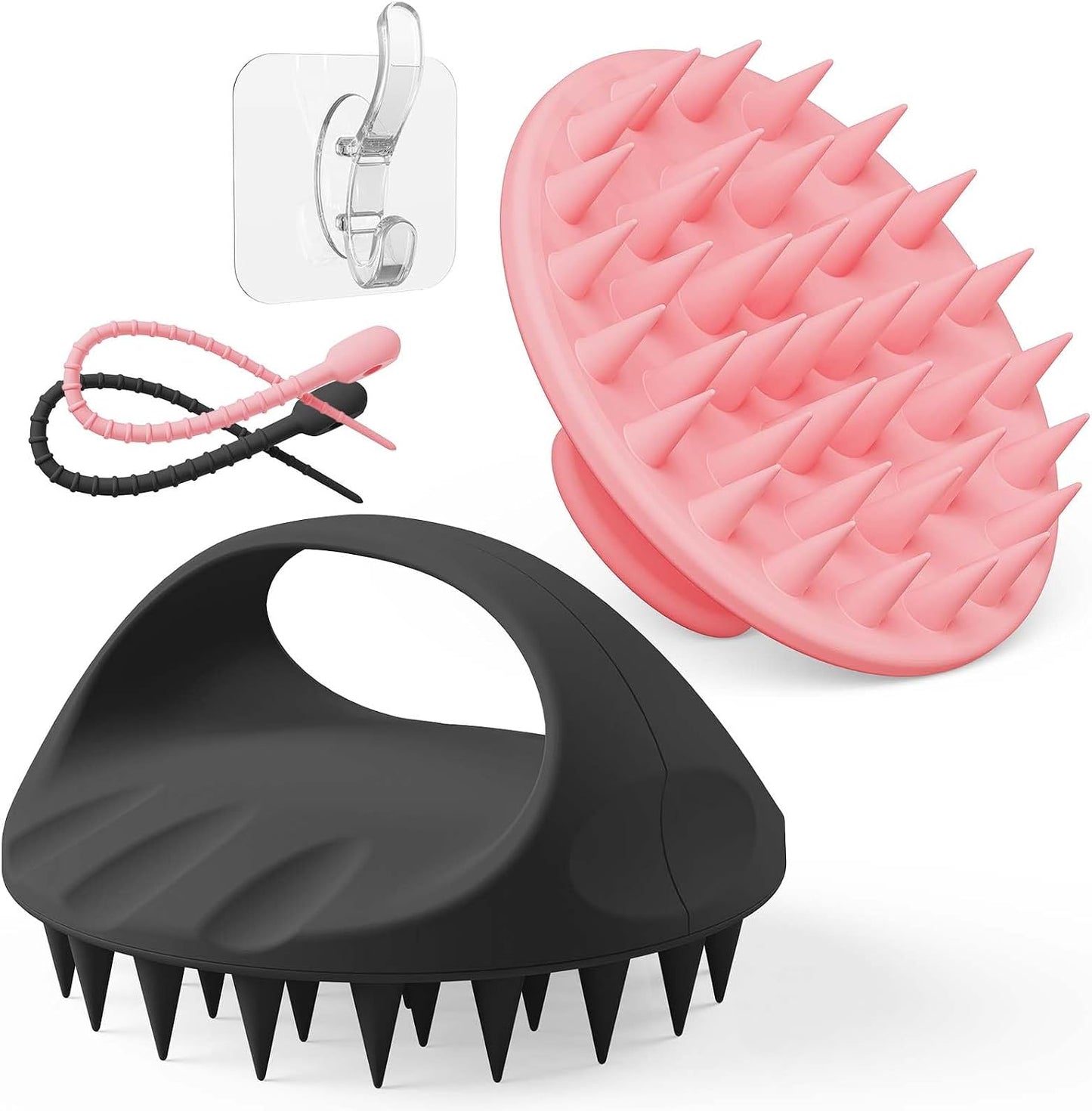 Manmihealth Large Hair Scalp Scrubber, One-piece Silicone Scalp Massager for Wet Dry, Long Bristles Shampoo Brush for Dandruff Removal and Hair Growth with Free Strap&Hook.(Style 2 Black)