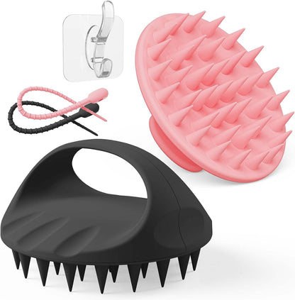 Manmihealth Large Hair Scalp Scrubber, One-piece Silicone Scalp Massager for Wet Dry, Long Bristles Shampoo Brush for Dandruff Removal and Hair Growth with Free Strap&Hook.(Style 2 Black)