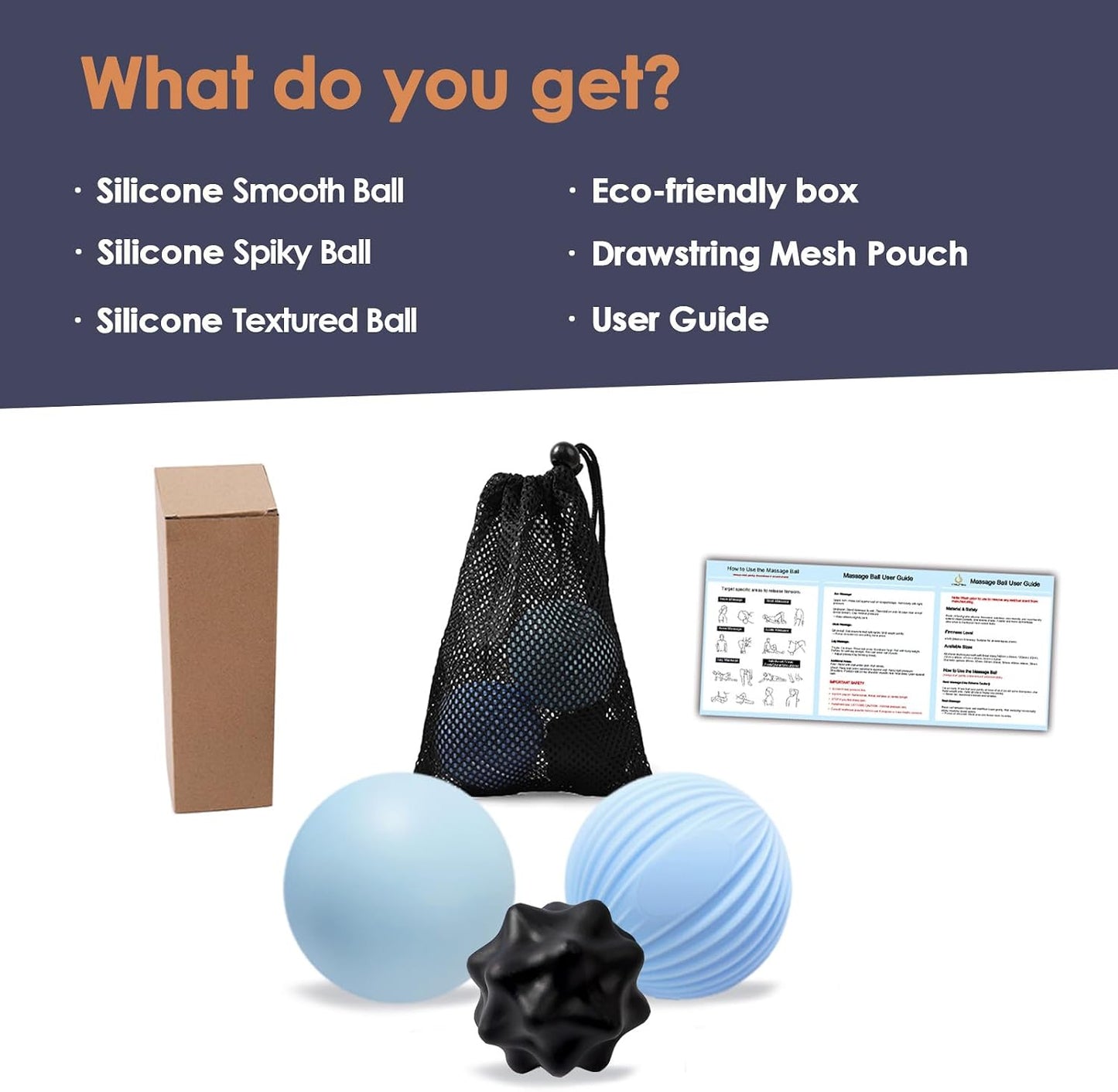 Silicone 3-Piece Massage Ball Set - Peanut, Textured and Spiky Lacrosse Balls to Relieve Tension,Muscle Knots & Plantar Fasciitis with Deep Tissue Release for Foot,Back,Hip,Arm & Legs