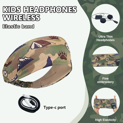 Kids Bluetooth 5.4 Headband Headphones, Adjustable Toddler Sports Headband Earphones with Mic, Soft Wireless Sleep Headphones for Baby Kids Travel Plane School Tablet Workout(Green)