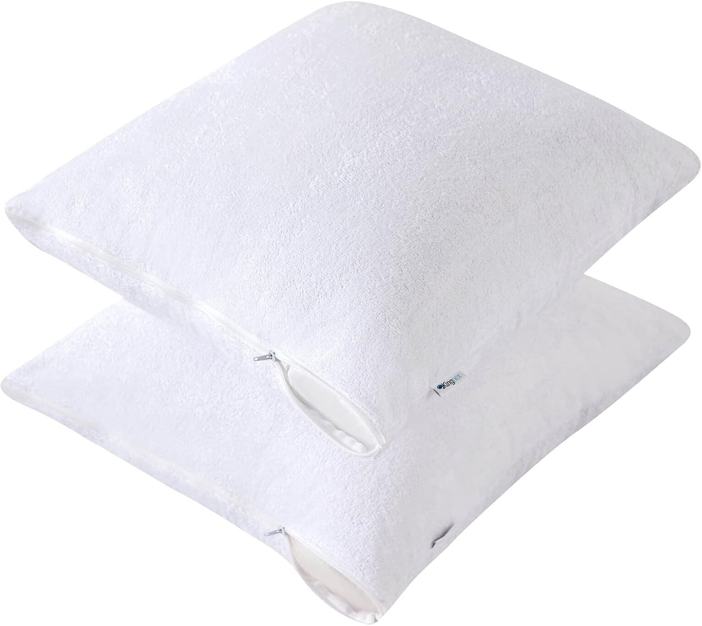 Kingnex Feather Proof Pillow Protectors with Zipper Standard Size 2 Pack - 100% Waterproof - Down Proof - Terry Surface
