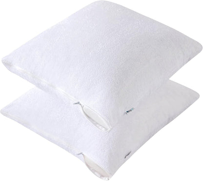 Kingnex Feather Proof Pillow Protectors with Zipper Standard Size 2 Pack - 100% Waterproof - Down Proof - Terry Surface