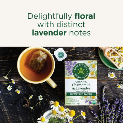 Traditional Medicinals Organic Chamomile with Lavender Herbal Tea, 16 Tea Bags (Pack of 2)