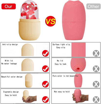 XHJRI Ice Cube Roller Massager for Face, Eyes and Neck Naturally Conditioning and Skin Care,De-Puff Eye Bags,Reduce Migraine Pain,Reusable Massage Silicone Ice Mold (Pink)