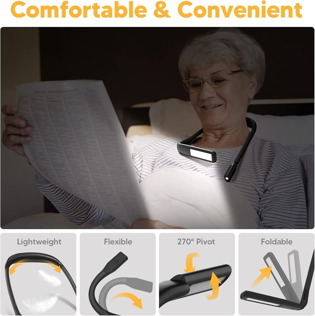 Reading Light, Rechargeable Neck Light, Stepless Dimming Book Light